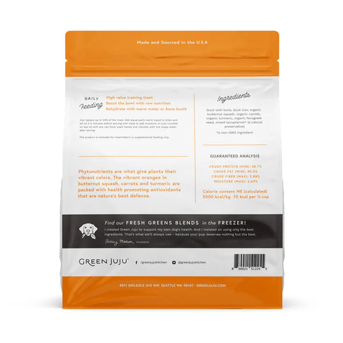 Green Juju Whole Food Bites Freed Dried Dog & Cat Food Topper - Duck Orange - 3oz Pouch